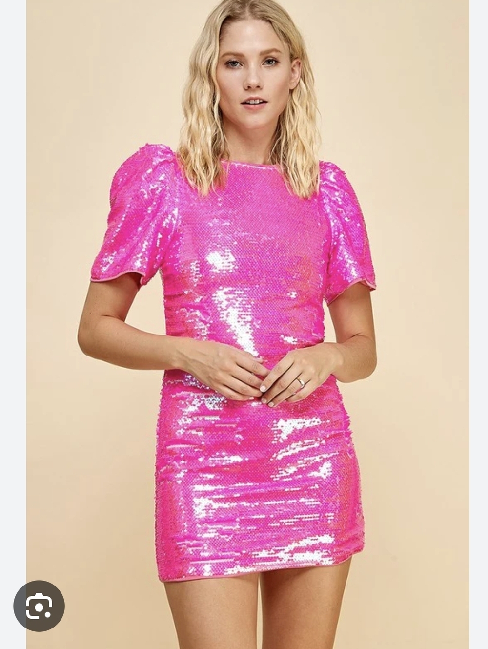 NWT TCEC Hot Pink Allover Sequin Barbie Party Mini Dress Size Small